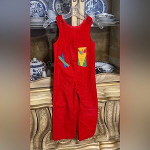 Vintage The Frog Pong School Theme Crayon longall overalls size 5 boys